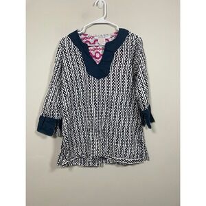Gretchen Scott Designs Tunic Top Navy and White Geometric Print Size Medium